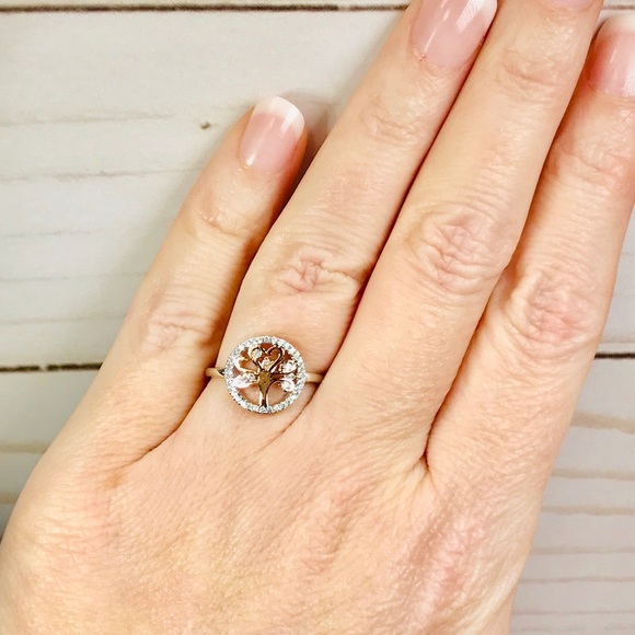 Sterling Silver Tree of Life Ring Rose Gold Plate - Picture 4 of 8